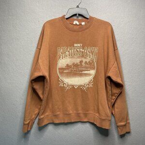 Roxy Paradise Oasis Womens Graphic Sweatshirt Medium Tan Relaxed Fit